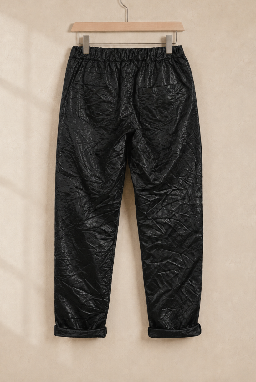 Joggers Shiny i svart – lätt glansig finish med dragsko och sidofickor, onesize stl 36–44, Made in Italy
