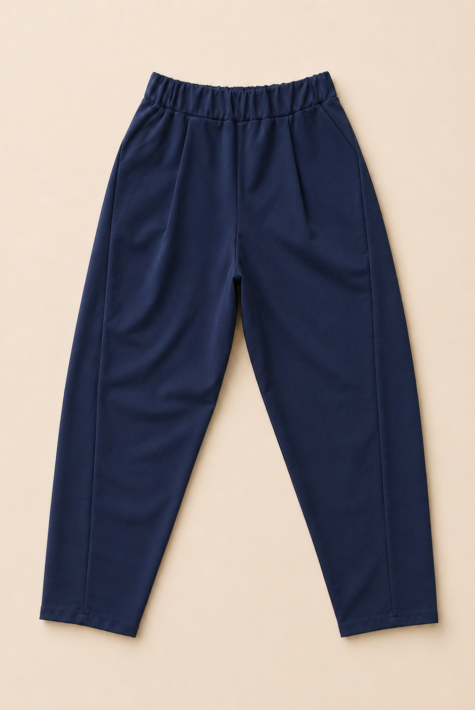 Barrel leg-byxa Elina i marin – stretchig passform med resår baktill, stl XL-XXL, Made in Italy