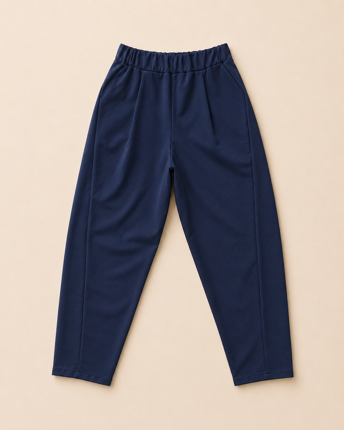 Barrel leg-byxa Elina i marin – stretchig passform med resår baktill, stl XL-XXL, Made in Italy
