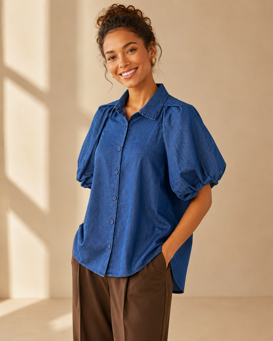 Blus Molly i denimlook mörkblå – Mirelle Design