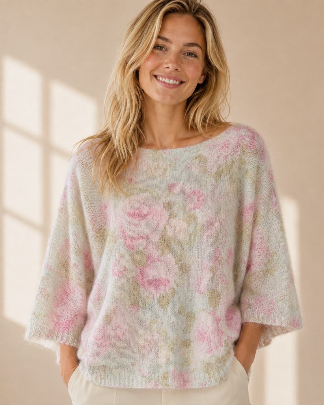 Stickad tröja Rebecka med blomtryck i mohair – Mirelle Design