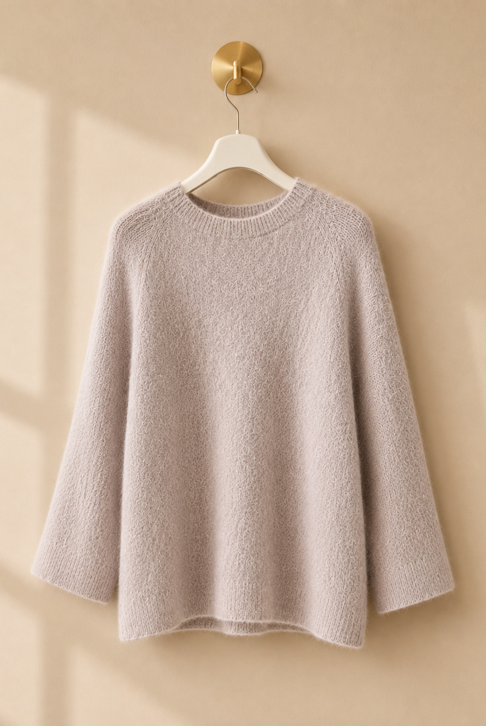 Stickad tröja 3/4-ärm beige – Dimoda"