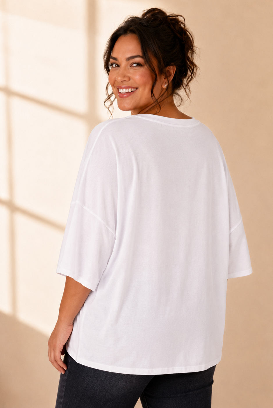 T-shirt Amour med leopardtryck i vit/blå – Queensize