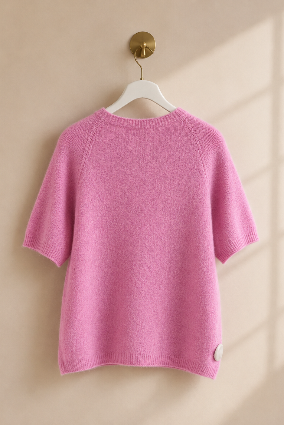 Stickad cardigan Ragnhild kort ärm i rosa, onesize