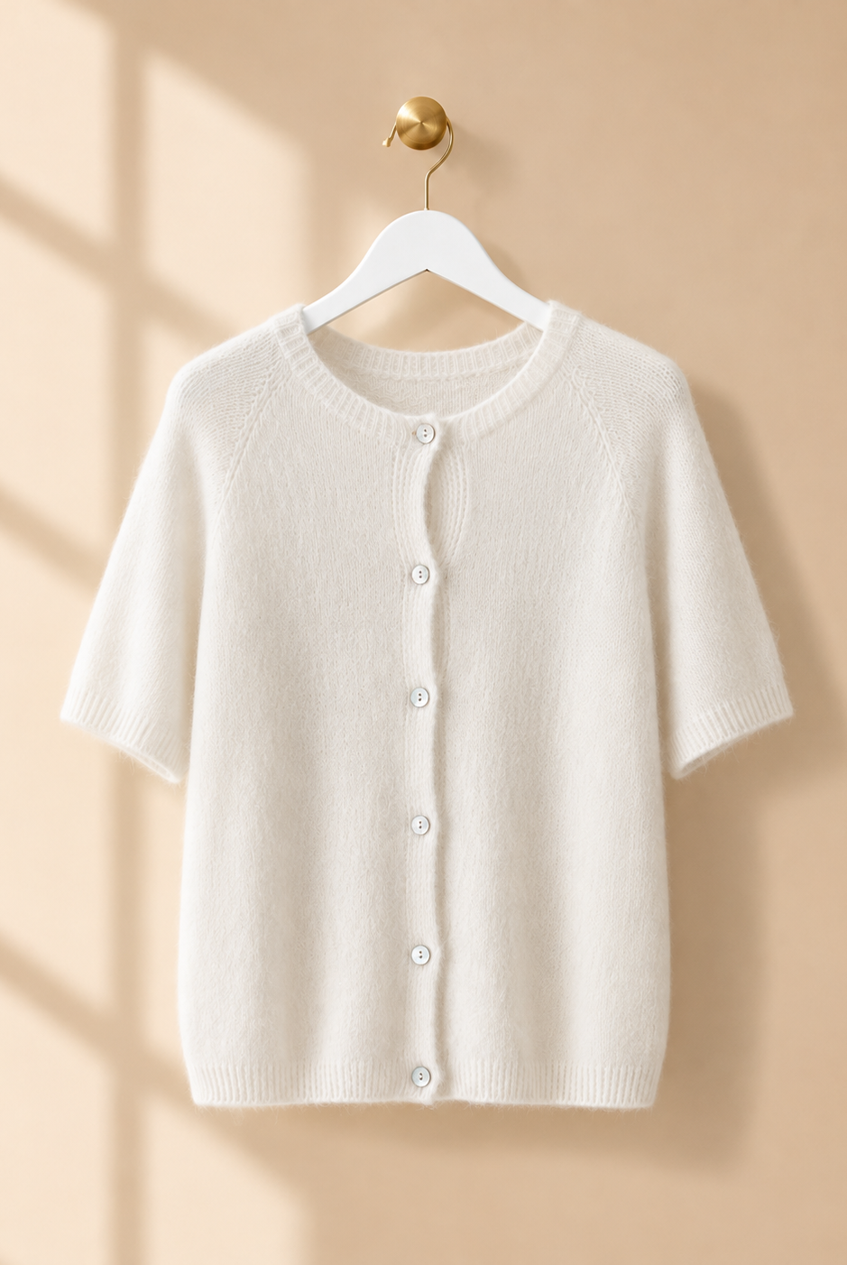 Stickad cardigan Ragnhild kort ärm vit – Dimoda