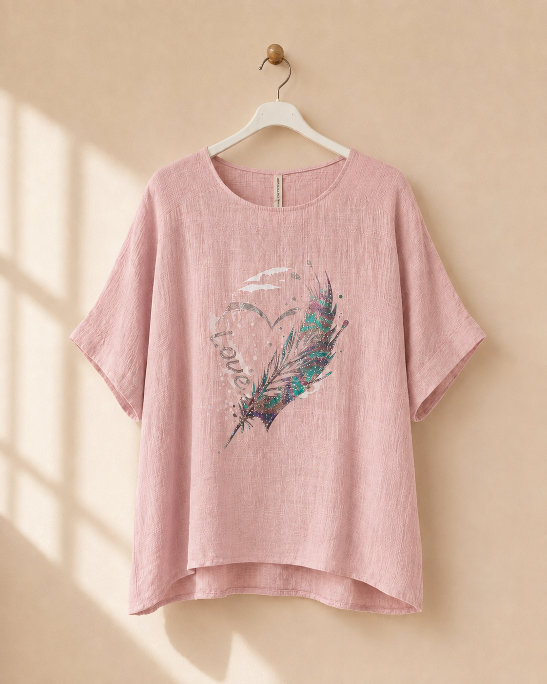 Topp Glittery Feather med fjädermotiv i rosa – Queensize