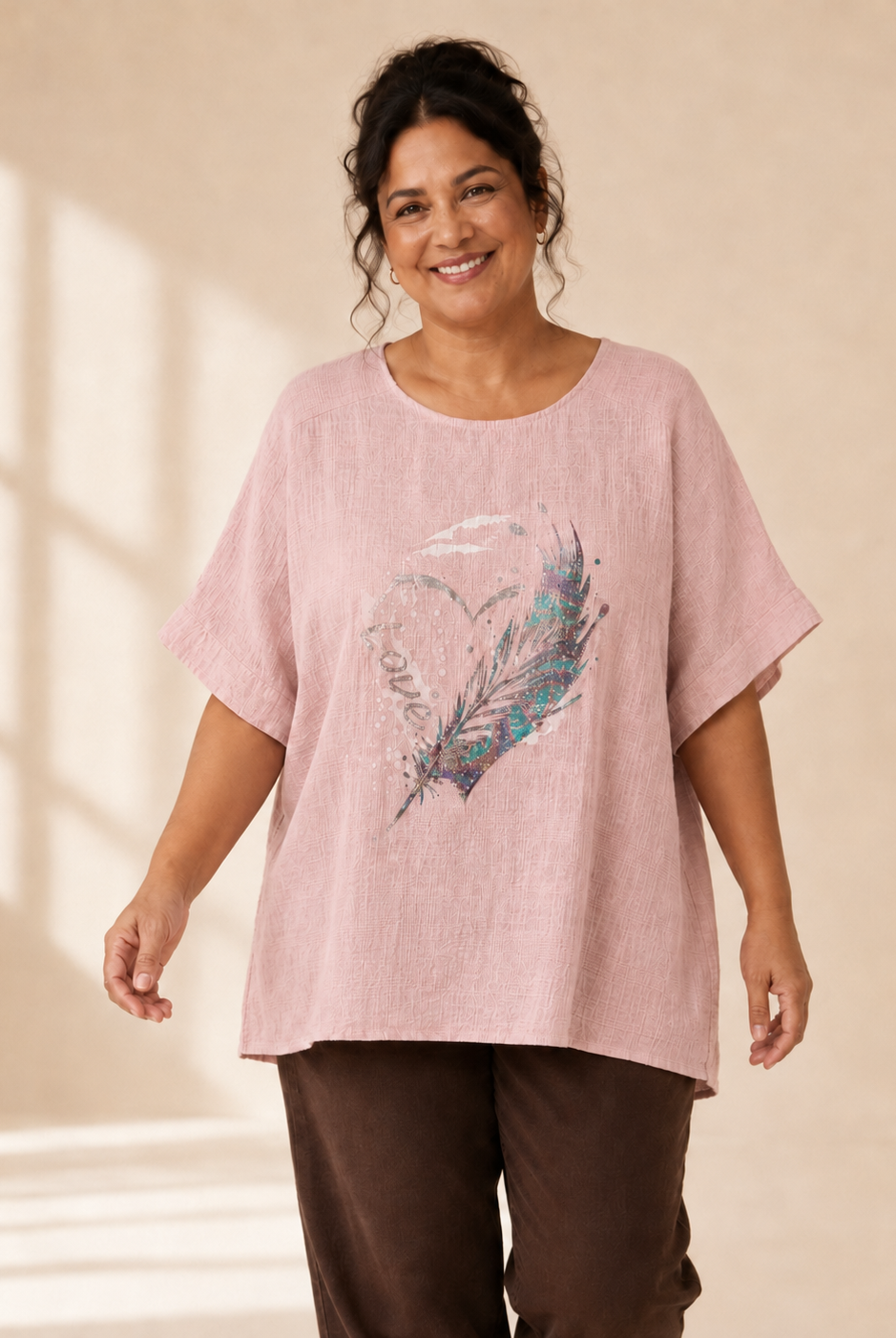 "Topp Glittery Feather med fjädermotiv i rosa – Queensize