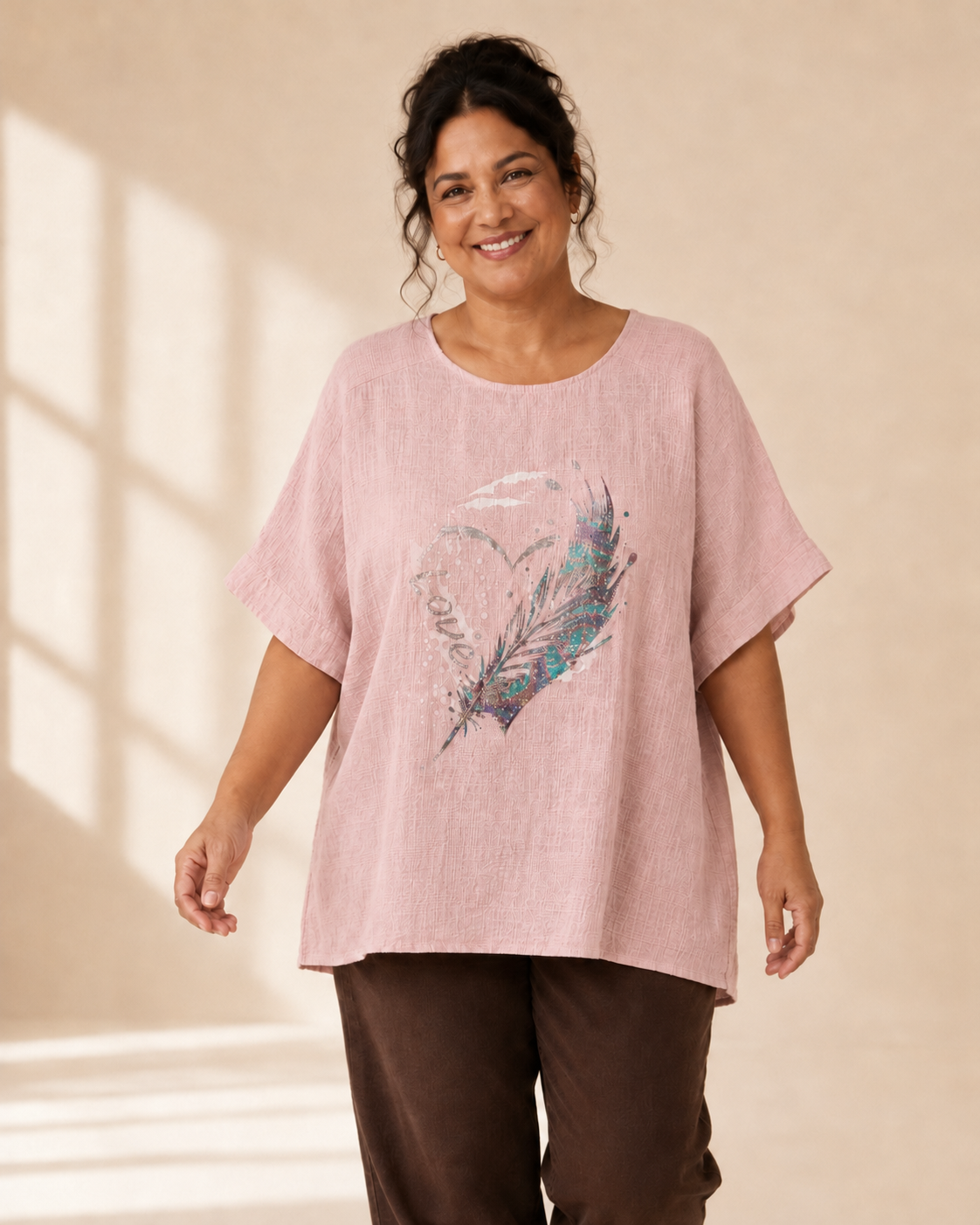 "Topp Glittery Feather med fjädermotiv i rosa – Queensize
