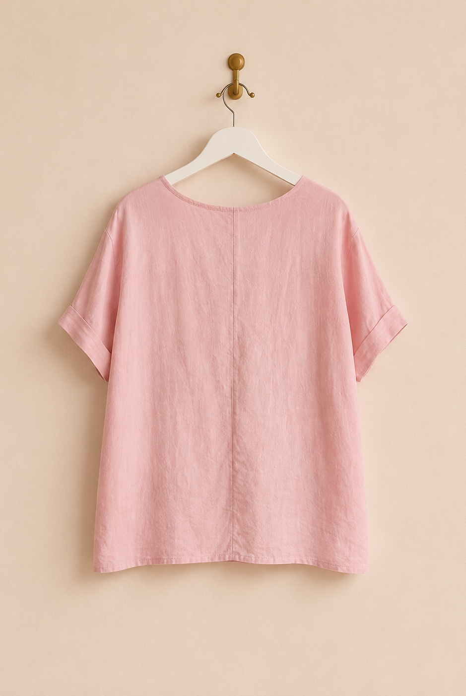 Linnetopp Filippa med broderi och hålmönster i rosa – Queensize
