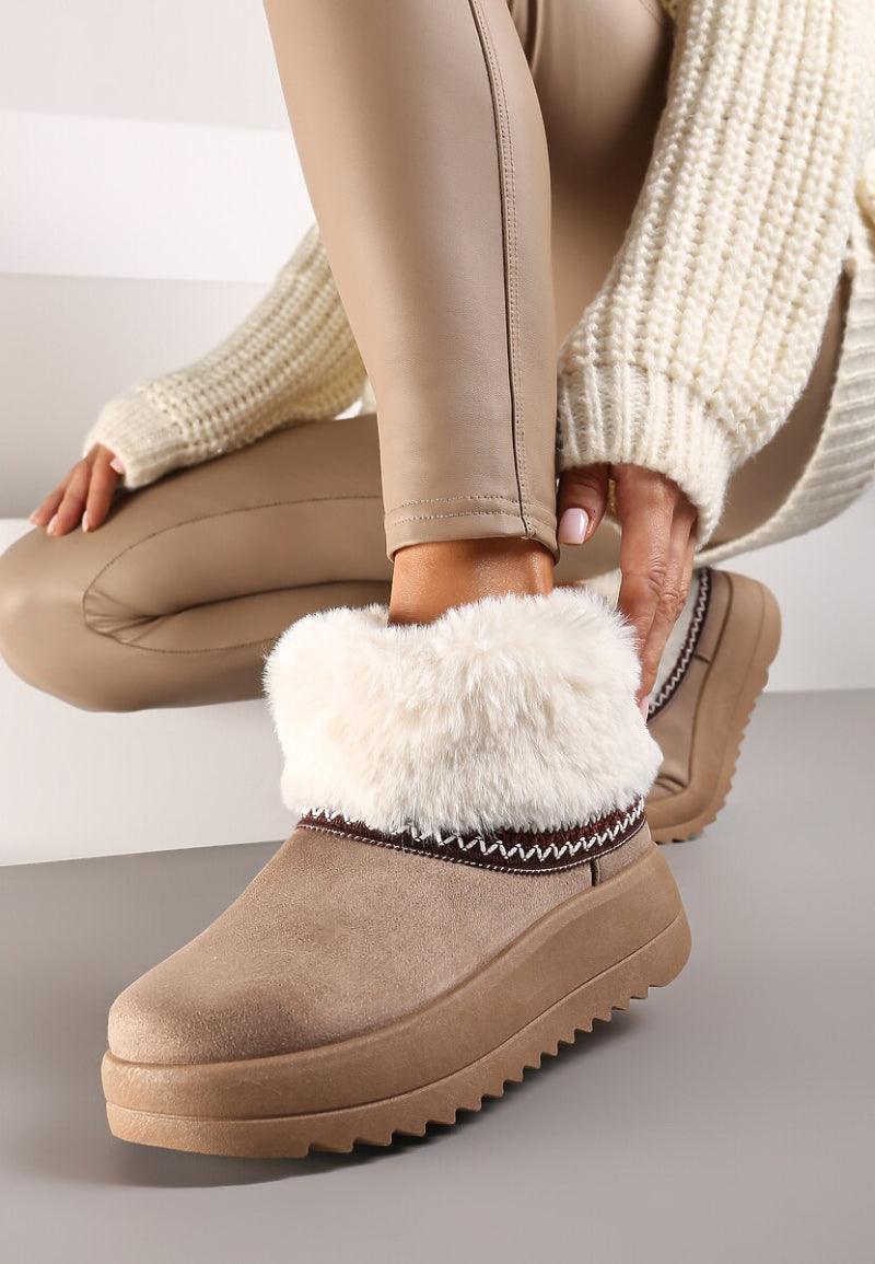 Bottes Fanny avec une fausse fourrure beige