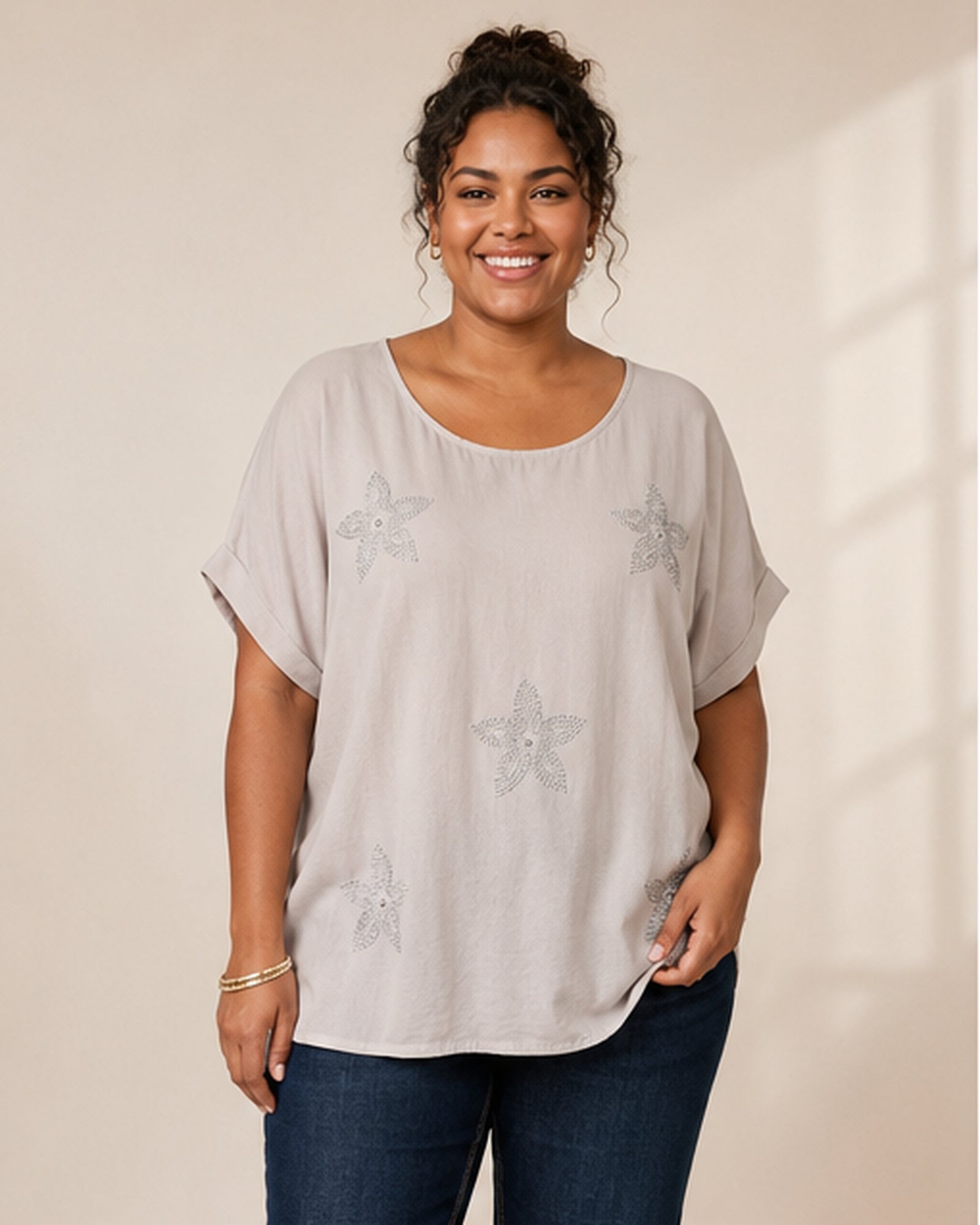 Topp Glitterblomster med glitterblommor i beige – Queensize