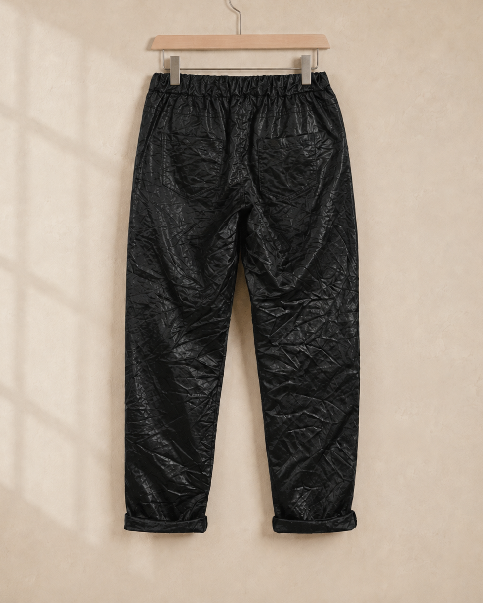 Joggers Shiny i svart – lätt glansig finish med dragsko och sidofickor, onesize stl 36–44, Made in Italy