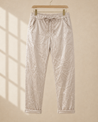 Joggers Shiny i beige – lätt glansig finish med dragsko och sidofickor, onesize stl 36–44, Made in Italy"