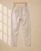 Joggers Shiny i beige – lätt glansig finish med dragsko och sidofickor, onesize stl 36–44, Made in Italy"