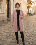 Långkofta kid mohair rosa – fluffig öppen kofta med oversized passform, onesize, Dimoda