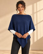 Finstickad poncho Gunsan i OneSize med asymmetrisk nederkant