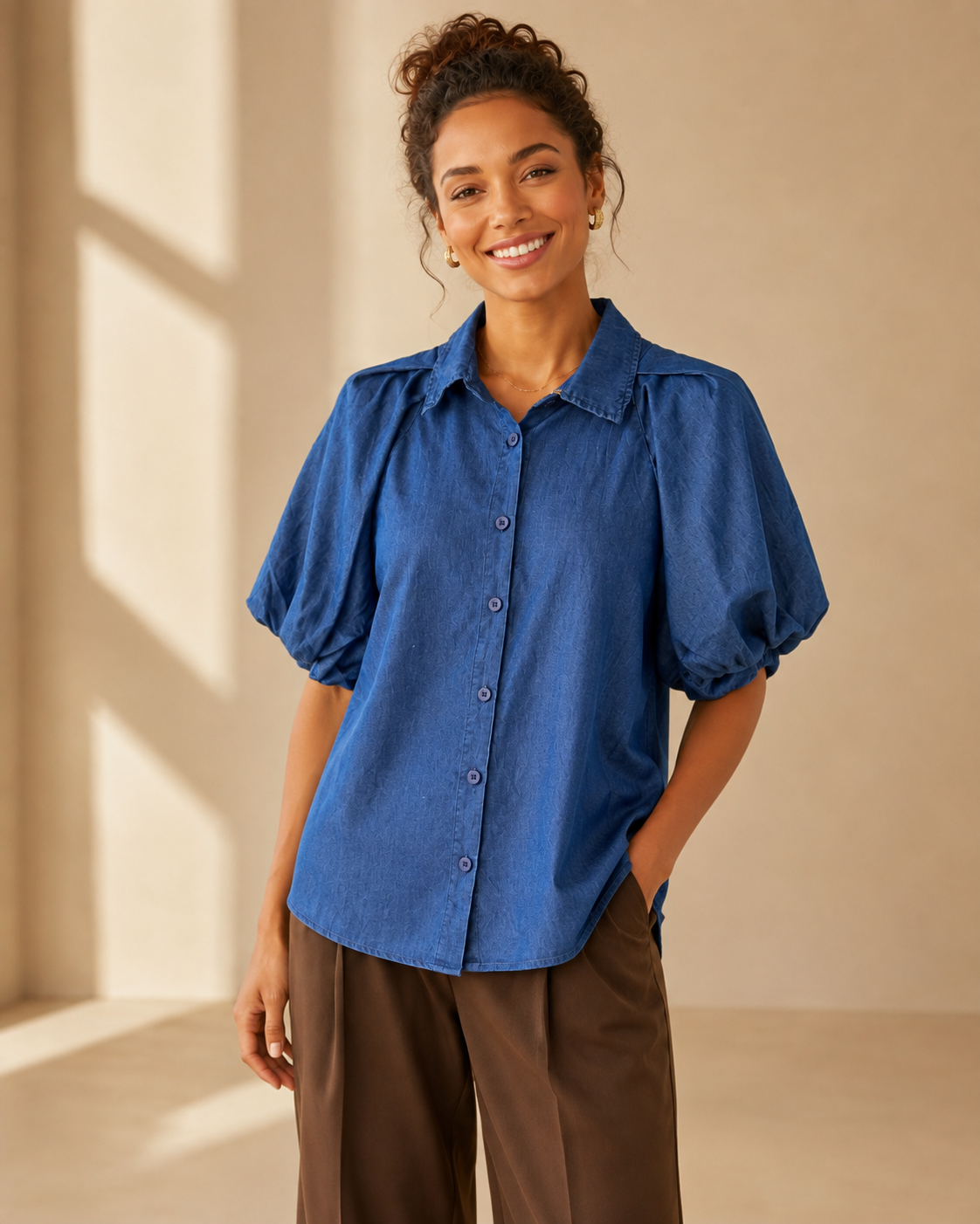  Blus Molly i denimlook mörkblå – Mirelle Design