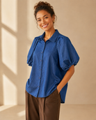  Blus Molly i denimlook mörkblå – Mirelle Design