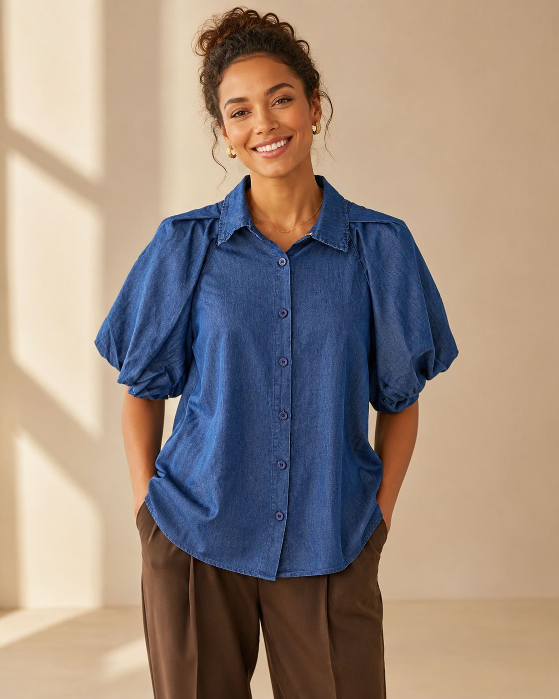  Blus Molly i denimlook mörkblå – Mirelle Design