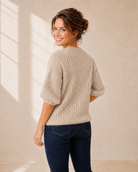 Mohairtröja kortärmad beige – damtröja i mohairblandning, onesize, Dimoda