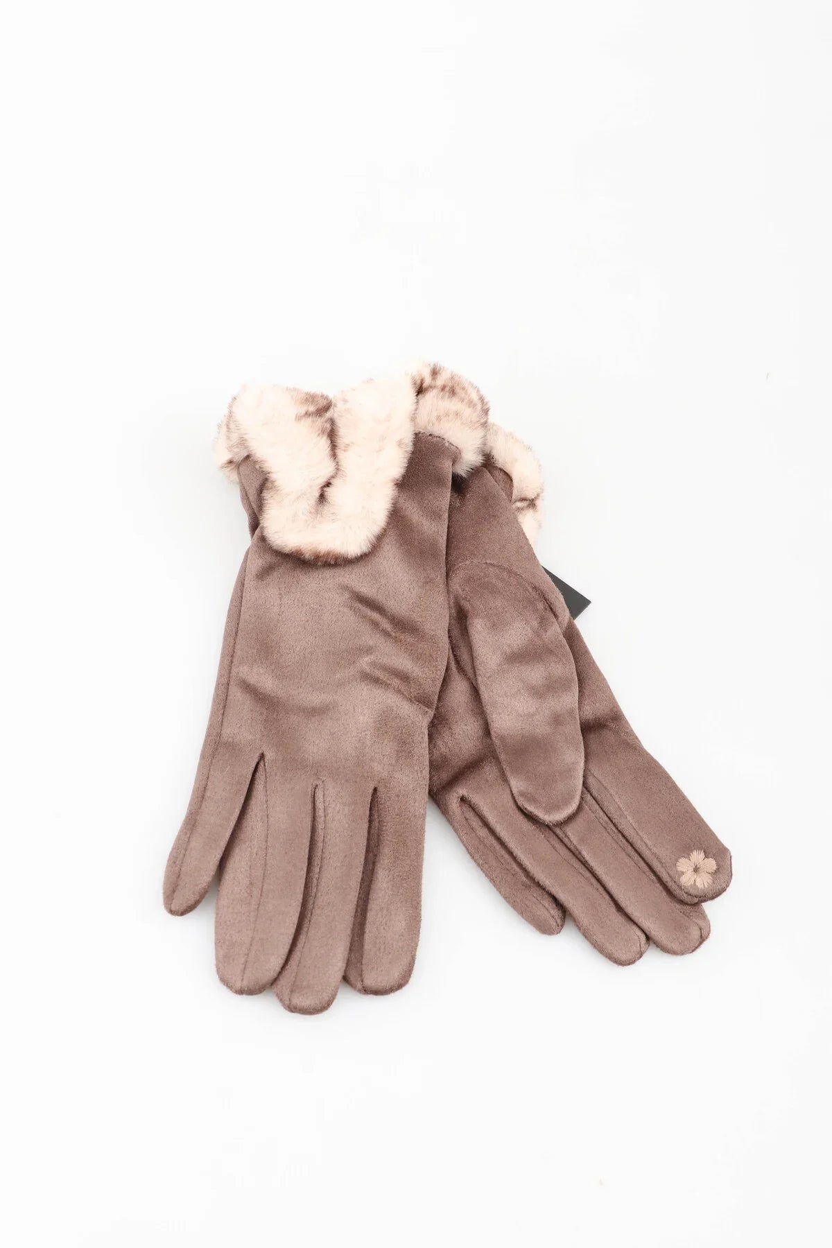 Handschuh mit Kunstfell in Taupe