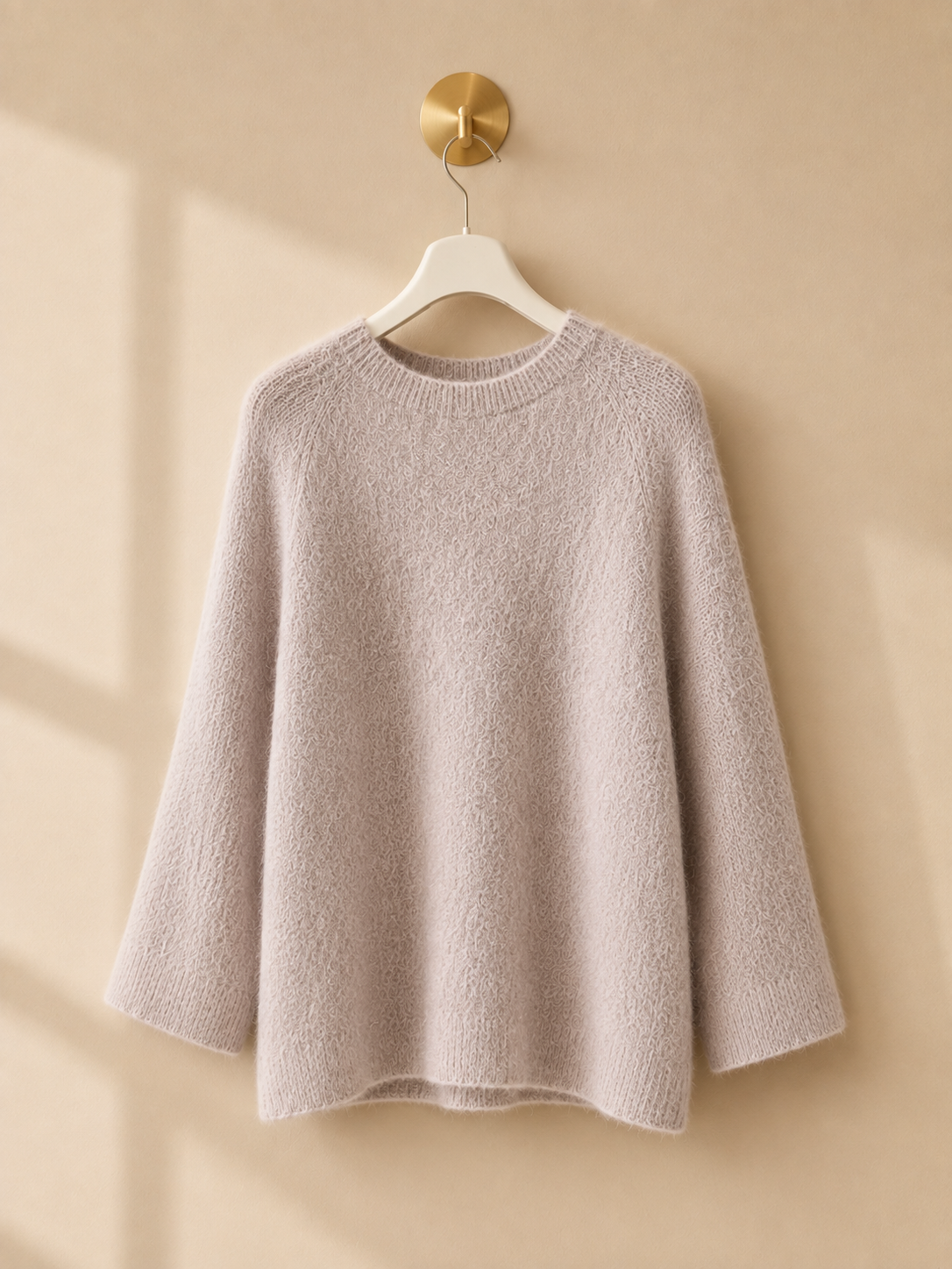 Stickad tröja 3/4-ärm beige – Dimoda"