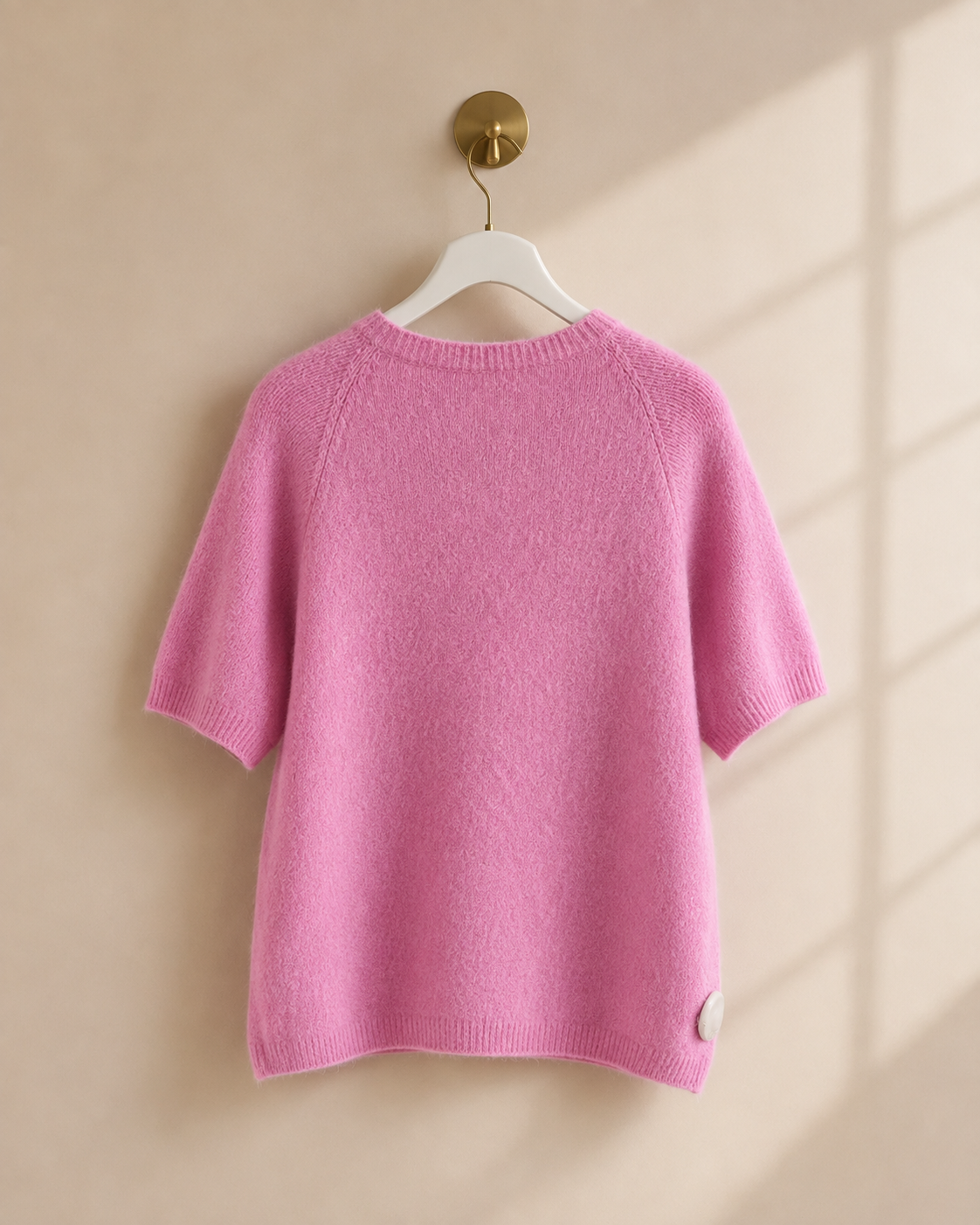 Stickad cardigan Ragnhild kort ärm i rosa, onesize