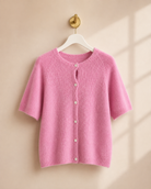 Stickad cardigan Ragnhild kort ärm i rosa, onesize