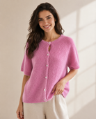 Stickad cardigan Ragnhild kort ärm i rosa, onesize