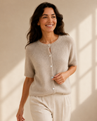 Strickjacke Ragnhild Kurzarm beige – Dimoda