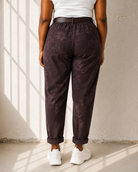 Joggers med blommönster i brun – avslappnad Queensize-passform med resår och skärp, onesize stl 40–46