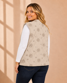 Steppweste mit Blumen und Pailletten in Beige – V-Ausschnitt und Taschen, Einheitsgröße 38–46, hergestellt in Italien