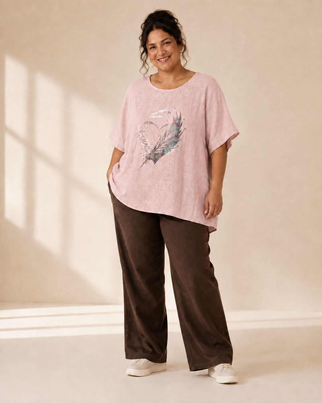 "Topp Glittery Feather med fjädermotiv i rosa – Queensize
