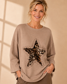 Tröja Wild Star fungo – oversize tröja med leopardmönstrad stjärna framtill, onesize