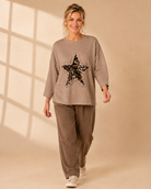 Tröja Wild Star fungo – oversize tröja med leopardmönstrad stjärna framtill, onesize